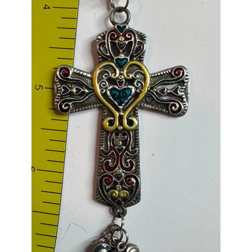 Vintage Style Silver Tone Enamel Cross Heart‎ Pendant Ball Chain Necklace Charms
